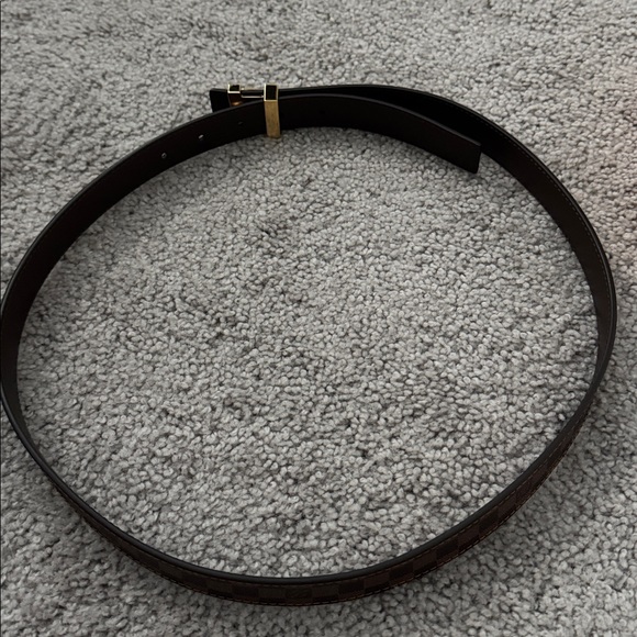 Louis Vuitton Brown Damier Ebene Belt with Gold LV Buckle-25mm, 90cm